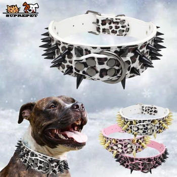 

SUPREPET Greyhound Pet Dog Collar for PitBull Bulldog Sharp Spiked Studded Leather Dog Collar for Large Dog Collar Collier Chien