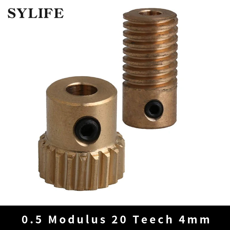 Yellow 0.5 Modulus Brass Worm Reducer 20 T Wore Gear Wheel + 4mm Bore Worm Gear Shaft