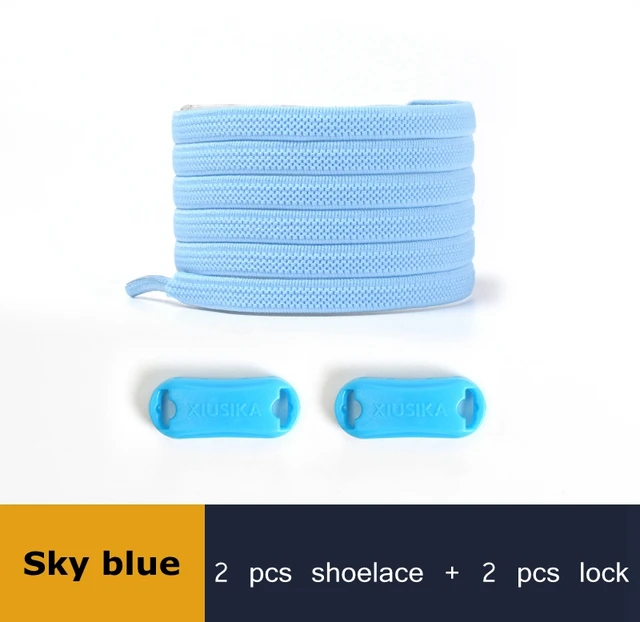 1 Pair Buckle Lock No Tie Shoelaces Elastic Reticulated Woven Flat Shoe Laces Quick Wear In 1 Second Sneakers Lazy Shoelace sky blue