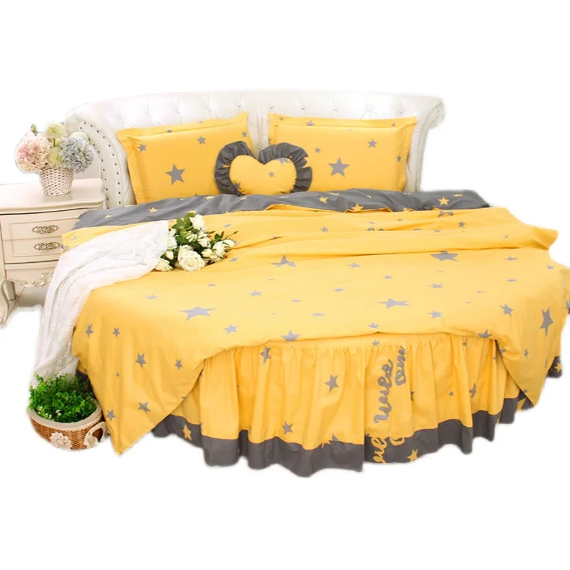 Yellow Stars Brief Round Corner Bed Luxury Bedding Sets Kingsize Cotton