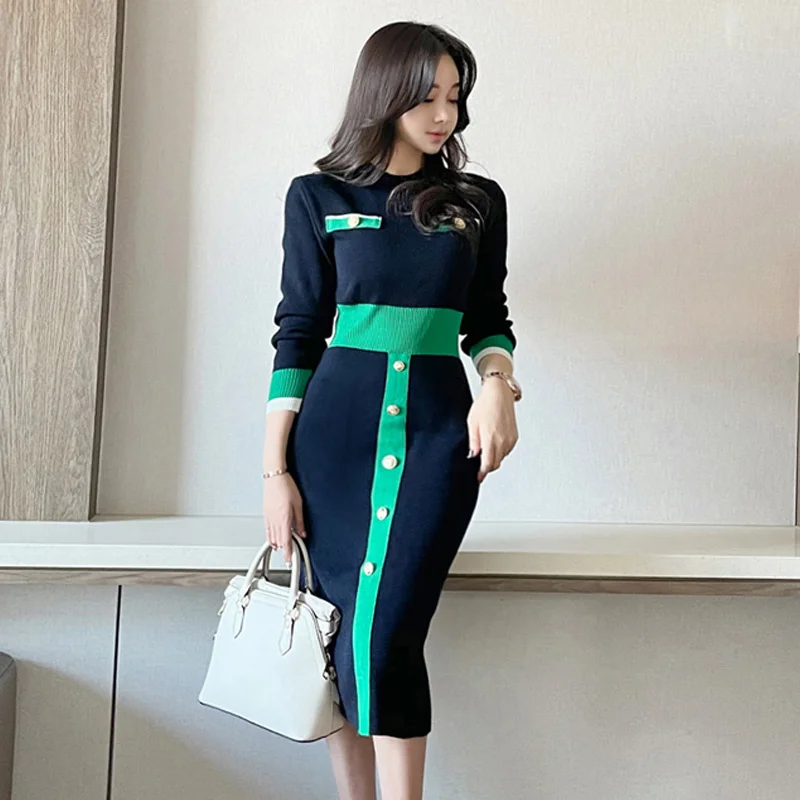 2021 Autumn and Winter New Korean Style Goddess Temperament Elegant Slim-Fit Assorted Colors Single-Breasted Knitted Sweate | Женская