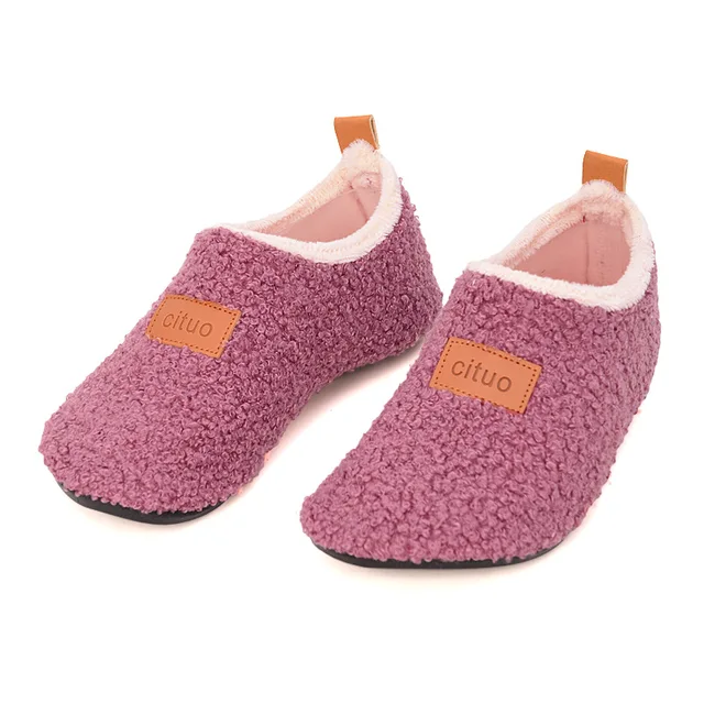 Chaussons en laine pour fille unis Pantoufles en cachemire pour enfants collection hiver tient au chaud chaussette doux chaussure anti d rapant