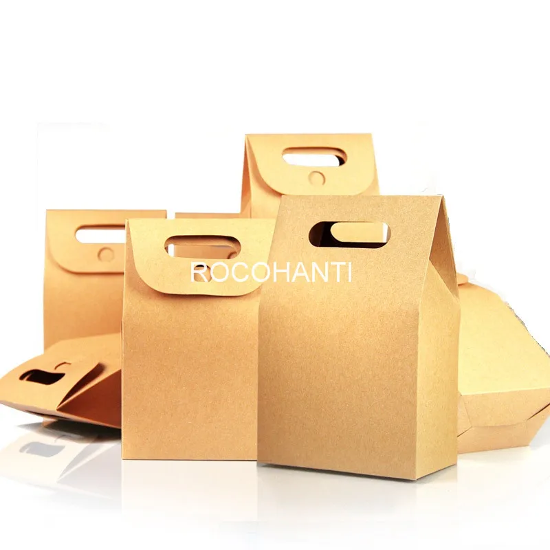 

50Pcs Disposable Brown Kraft Paper Cake Boxes Food Packaging Box For Wedding , Festival Party Custom Logo Printed Accept