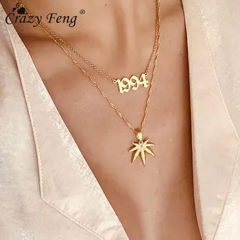 

Crazy Feng Stainless Steel Year Necklace Gold Silver Color Birth Date Year Number 1990 1998 Women Necklaces Wedding Jewelry