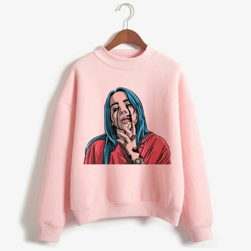 Billie Eilish Harajuku Забавный мультфильм водолазка толстовки для женщин осень зима теплый Bad Guy Графический Свитшот хип хоп толстовка женская - Цвет: H1566