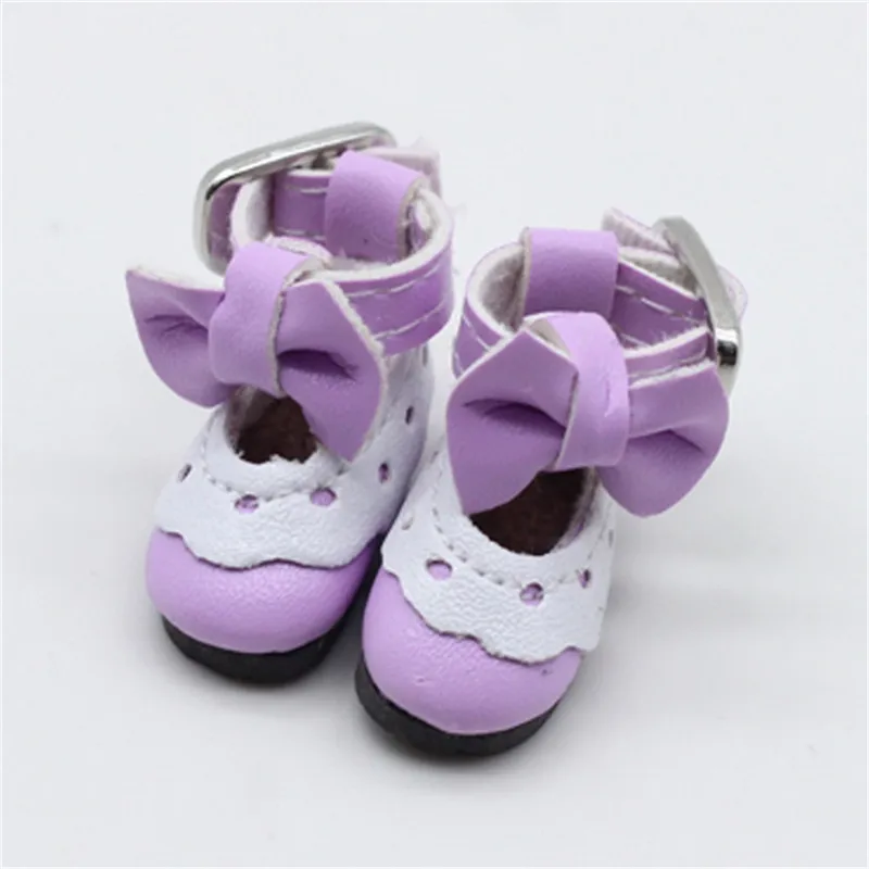 Кожаные кружевные туфли 12 дюймов для Blyth/AZ/Licca/Pullip Doll, 1 пара, 2,8 см, милые кружевные туфли с бантом, кукольные аксессуары - Цвет: Фиолетовый