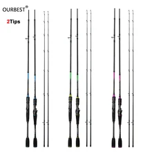 OURBEST 2 Sections 24T Carbon Lure Rod 1.98/2.1/2.4m Casting Spinning Fishing Pole 2 Tips M MH Lure 7-35g Baitcasting Pesca