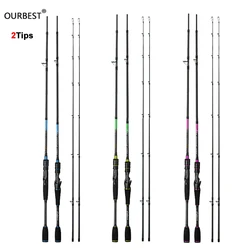 OURBEST 2 Sections 24T Carbon Lure Rod 1.98/2.1/2.4m Casting Spinning Fishing Pole 2 Tips M MH Lure 7-35g Baitcasting Pesca