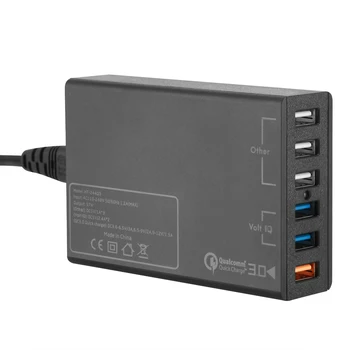 

New SOONHUA 5 USB Port Phone Charger 40W QC3.0 Fast Chargers Adapter Portable Phone Charger With Cable For Travel Office US Plug