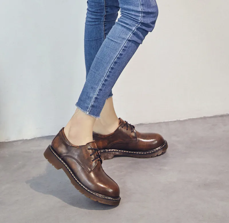 Vintage Women Flat Oxfords Shoes British Soft Leather Student Platform Brogues Shoes Flat College Lace Up Oxford Shoes For Woman (12)