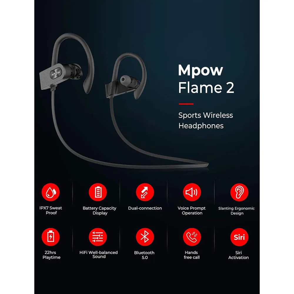 Mpow Flame 2 Ipx7 водонепроницаемые 13 часов воспроизведения Bluetooth 5 0 спортивные наушники