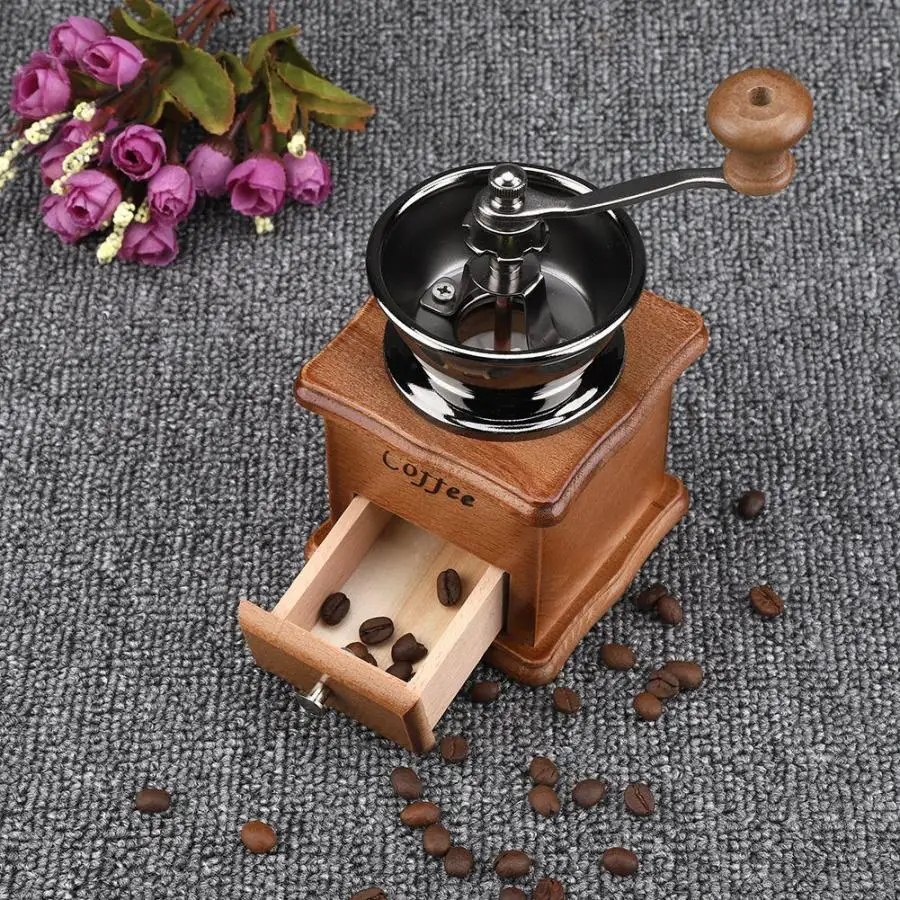 Cafetera Кофеварка мельница деревянный металлический дизайн ретро мини ручная кофемолка ручная мащиновая бобовая коническая заусенца