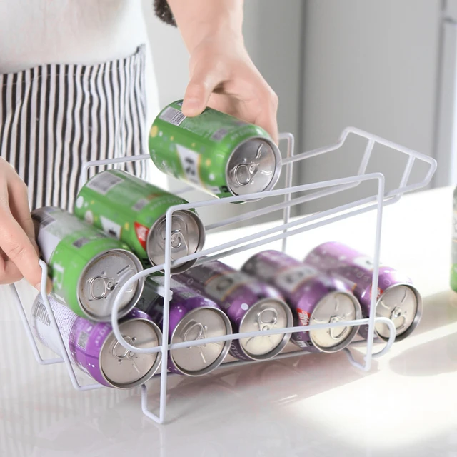 Soporte de latas para el refrigerador, almacenaje de bebidas de dos  estantes para cerveza o refrescos de cola, rejilla para la nevera, nuevo