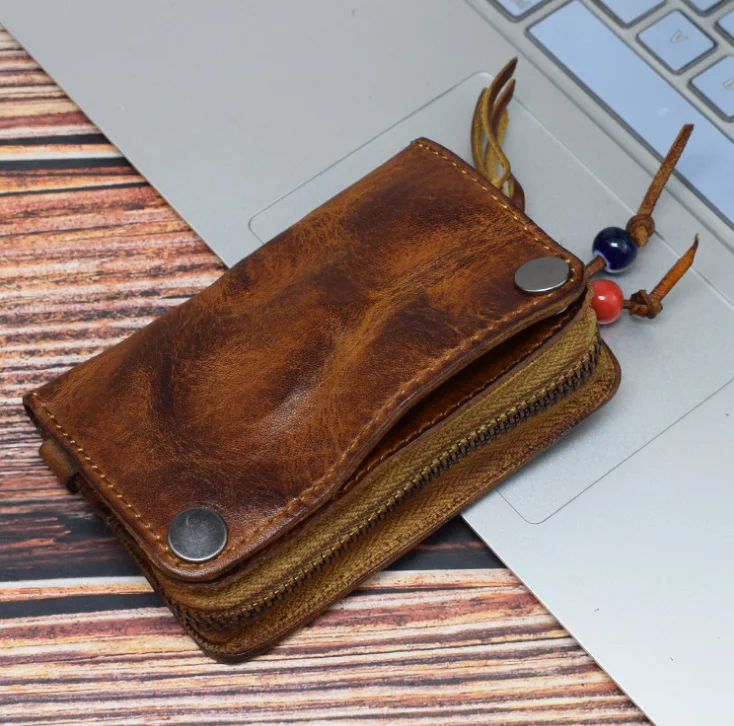 

Vintage Genuine Cow Leather Key Wallet Holder Men Cowhide Zipper Car Key Bag Case Card Holders Coin Purse Organizer Housekeeper