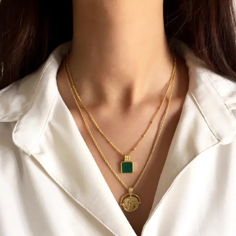 

Luxury Brand Strong Statement Roman Alphabet COINS Go With Malachite And Double Necklaces For Women