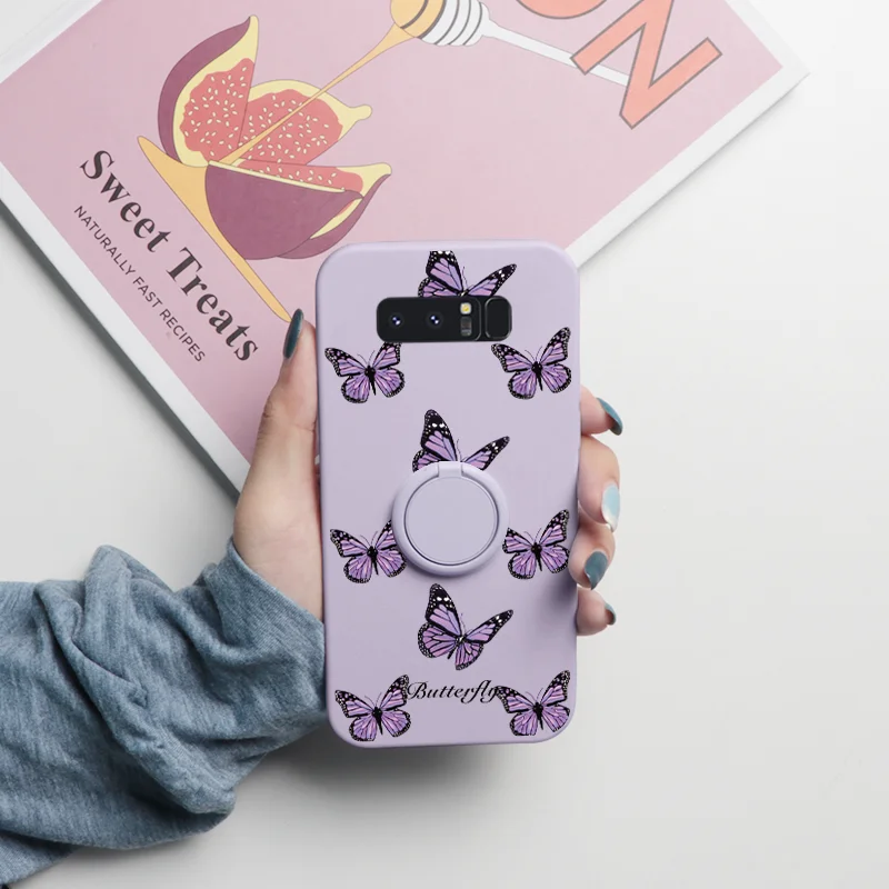 For Samsung Galaxy Note 10 9 8 Case Magnetic Ring Holder Fundas For Samsung GalaxyNote10 GalaxyNote9 GalaxyNote8 Flower TPU Etui kawaii samsung cases