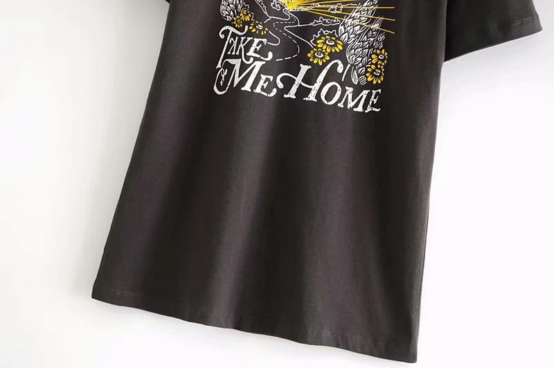 Boho chic Модные женские хлопковые топы с круглым вырезом и мультяшным принтом, футболка с буквами, женские футболки с коротким рукавом, большие размеры
