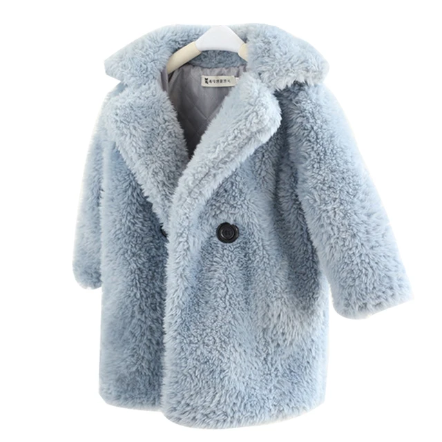 Abrigo de piel sintética para niños de 2 a 12 años, chaqueta gruesa y cálida para bebés, abrigo largo de invierno para niñas, prendas de vestir informales