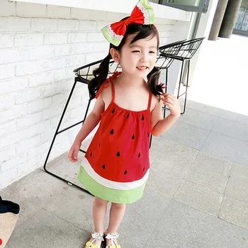 

Summer Girls Dress Kids Watermelon Printed Sleeveless Condole Dress Toddler Kids Casual Beach Dresses Sundress Vestidos