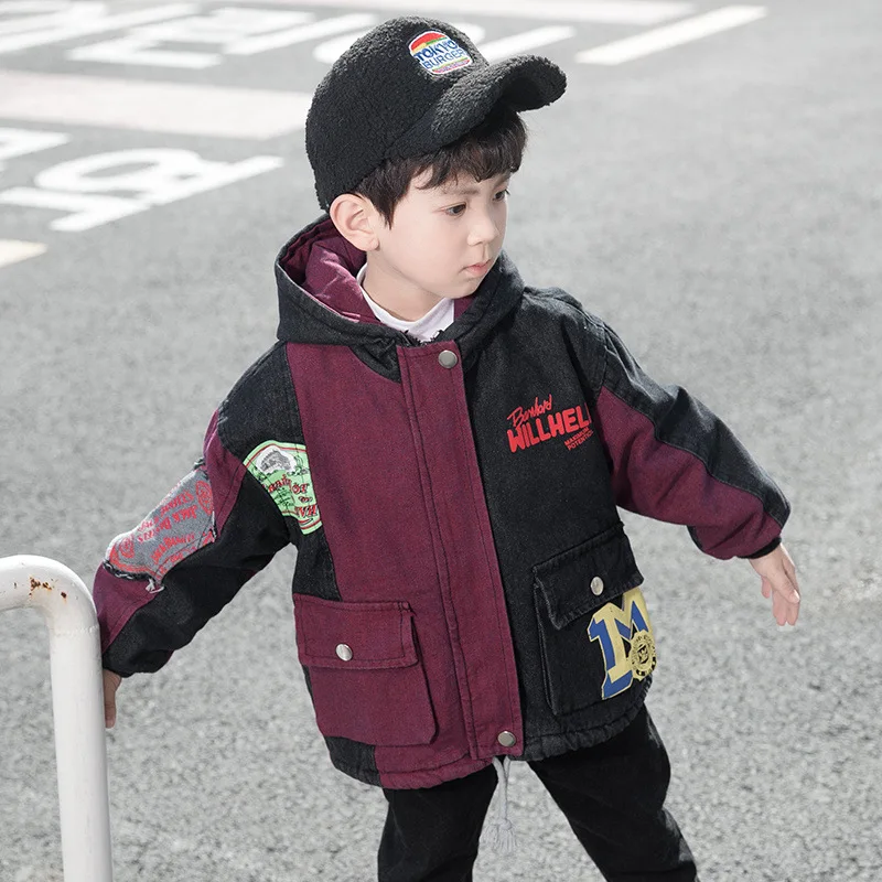 HKXN г. Зимняя новая детская куртка детское вельветовое утепленное Ковбойское Свободное пальто с капюшоном и длинными рукавами джинсовое пальто для мальчиков - Цвет: 3