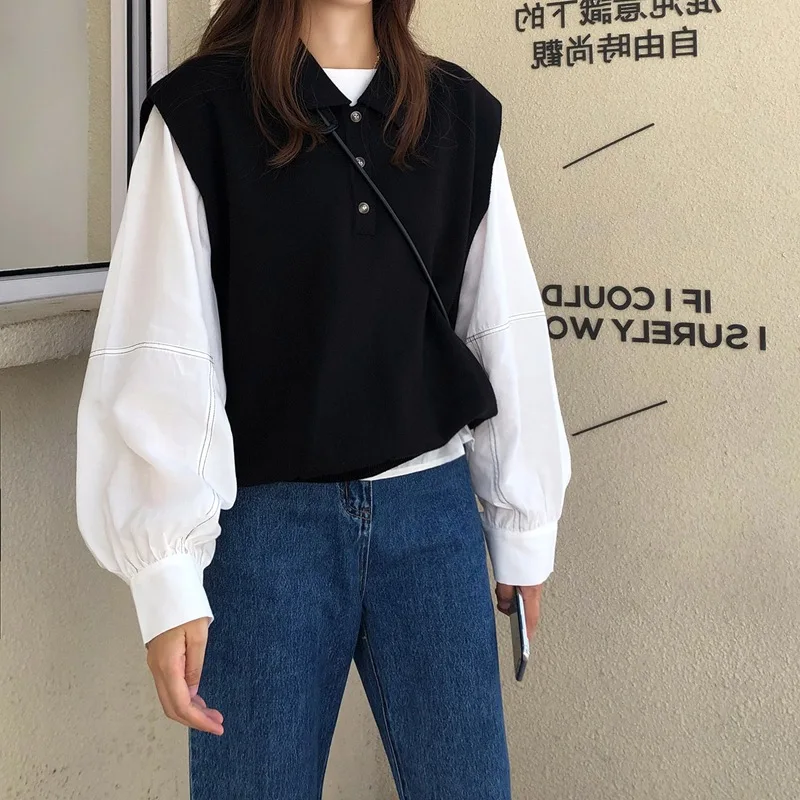 

Fold-down Collar Knitted Vest Women's 2019 Autumn And Winter New Style Versatile Loose-Fit Pullover Sleeveless Sweater Vest Stud
