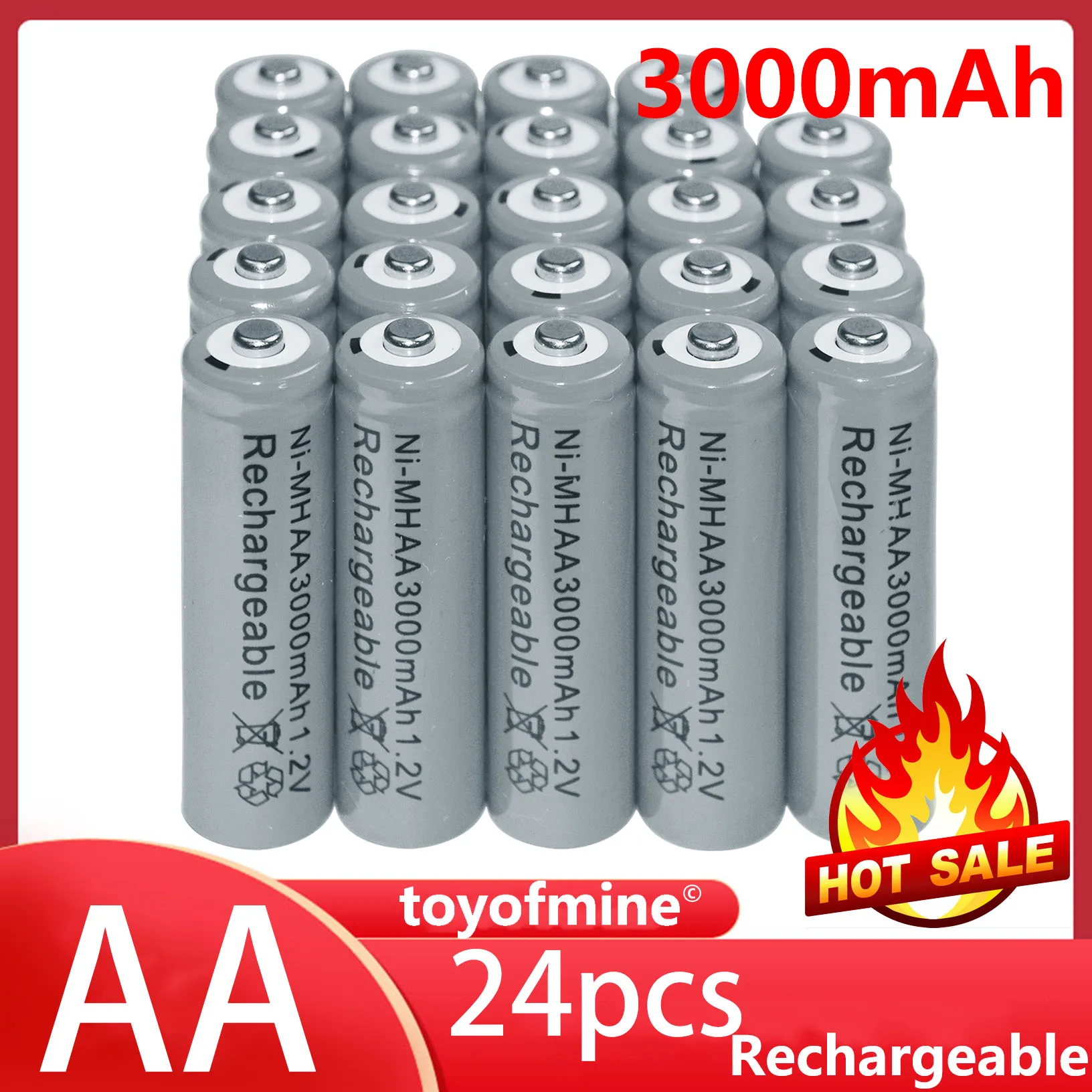 24x Aa 2a 3000mah 1.2v Nimh Grey Color Rechargeable Battery Rc Mp3