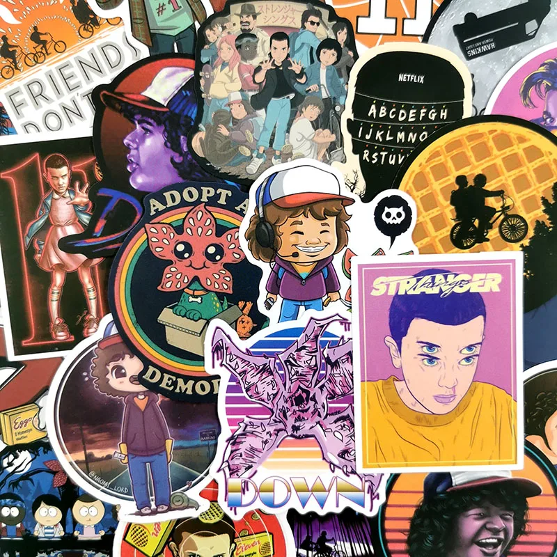 50pcs/lot Sticker Cartoon Stranger Thing Sticker Children Gifts On Laptop Suitcase Guitar Skateboard PVC Cool Fashion Stickers