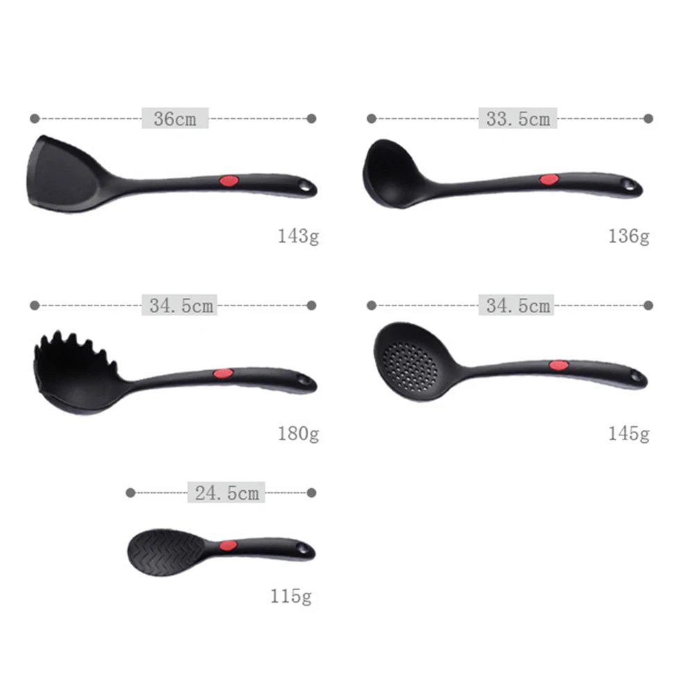 5Pcs Soft Silicone Heat Resistant Colander Easy Clean Non Stick Household Solid With Holes Filter Spoon Kitchen Utensil Set