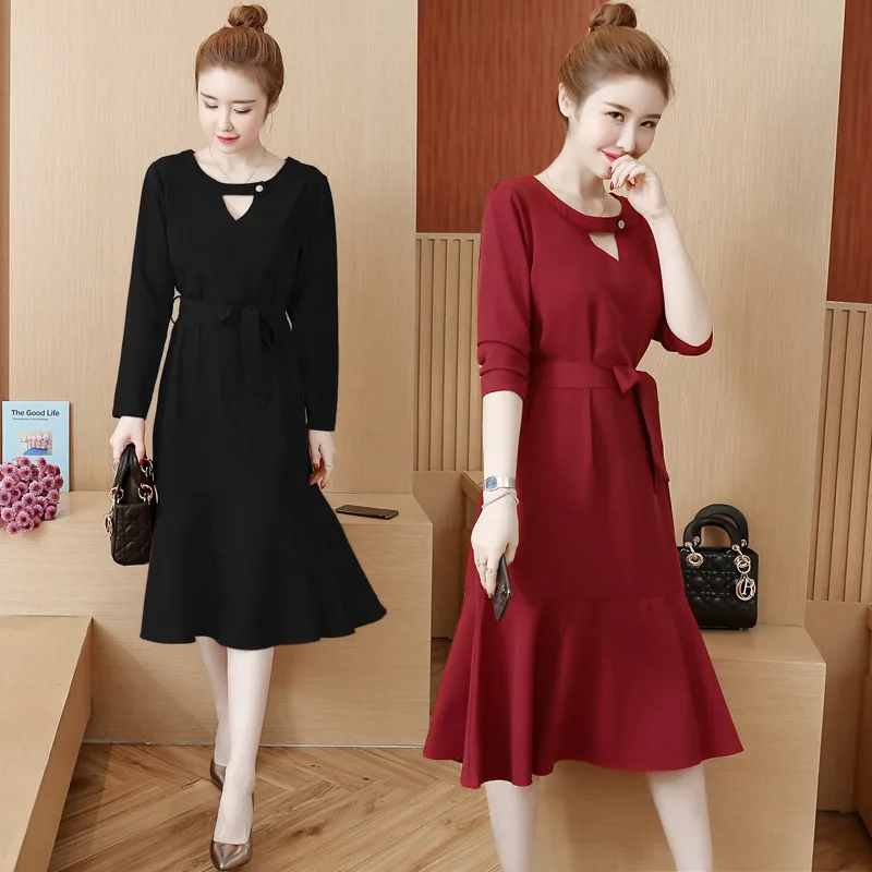 

Plus-sized Fat Woman Autumn Clothing 2019 New Style 200 Large GIRL'S Waist Hugging Slimming Dress