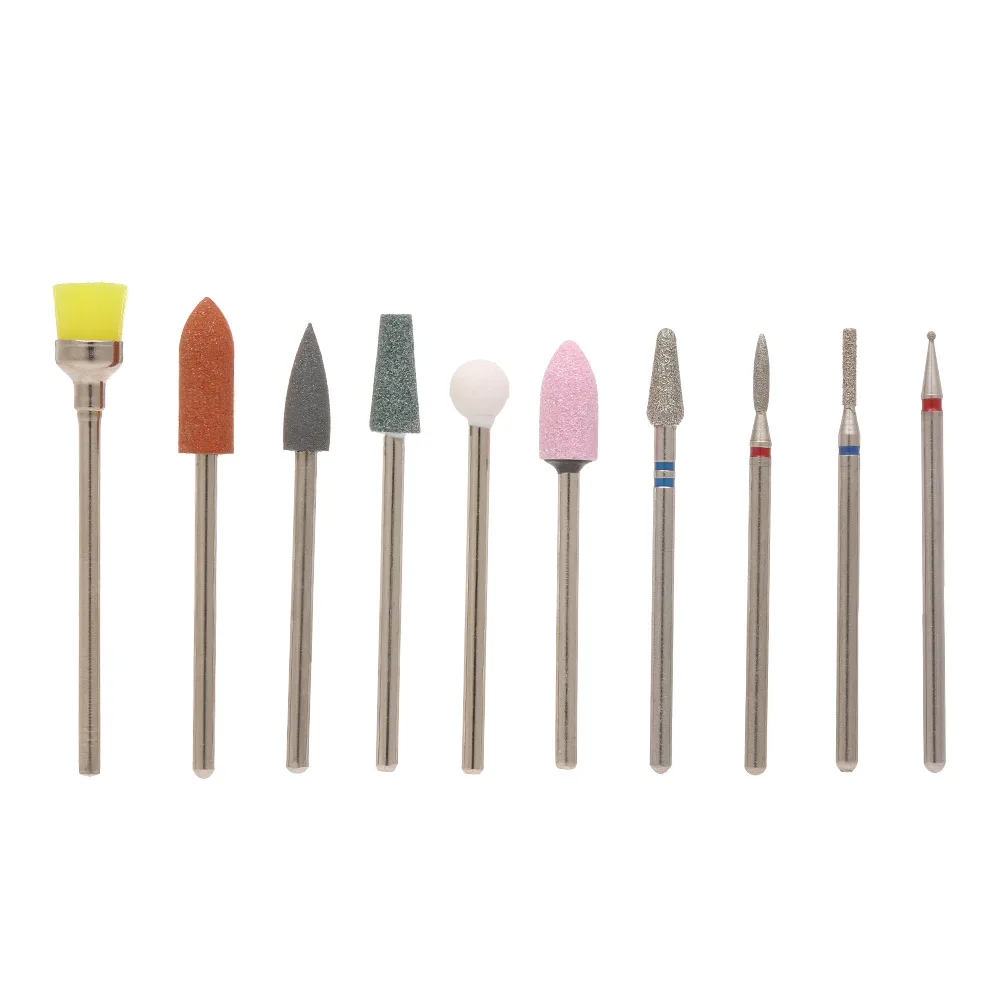 10Pcs Nail Drill Bits For Manicure Drill Pen Cuticle Cleaner Dust Drill Brush Rotary Polishing File Grinding Heads Nail Files