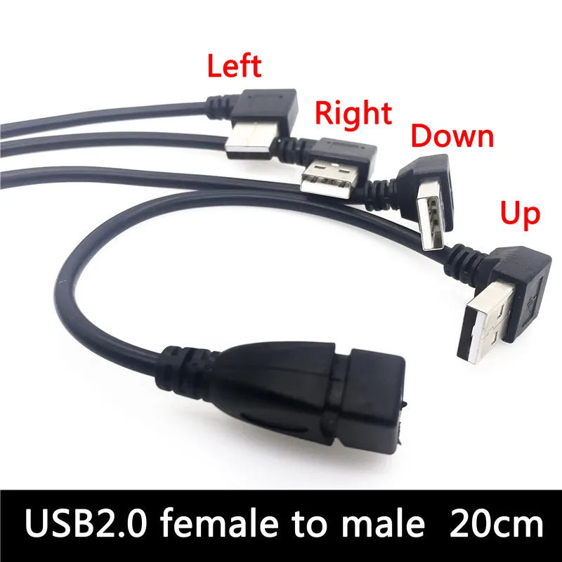 Кабель USB 2 0 1 шт. 20 см штекер-гнездо 90 градусов Удлинительный адаптер черный шнур |