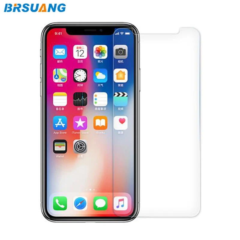 

100pcs/lot BRSUANG HD 9H Explosion-Proof Tempered Glass Mobile Phone Screen Protectors Film For iPhone 5 6 7 8 Plus X XR XS Max