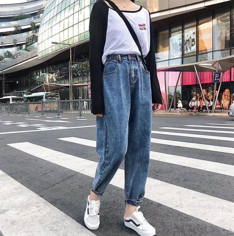 

High Waist Jeans Women's New Style Capri Loose-Fit Straight-leg Pants Children Students Korean-style Network Carrot Harem Dad Pa