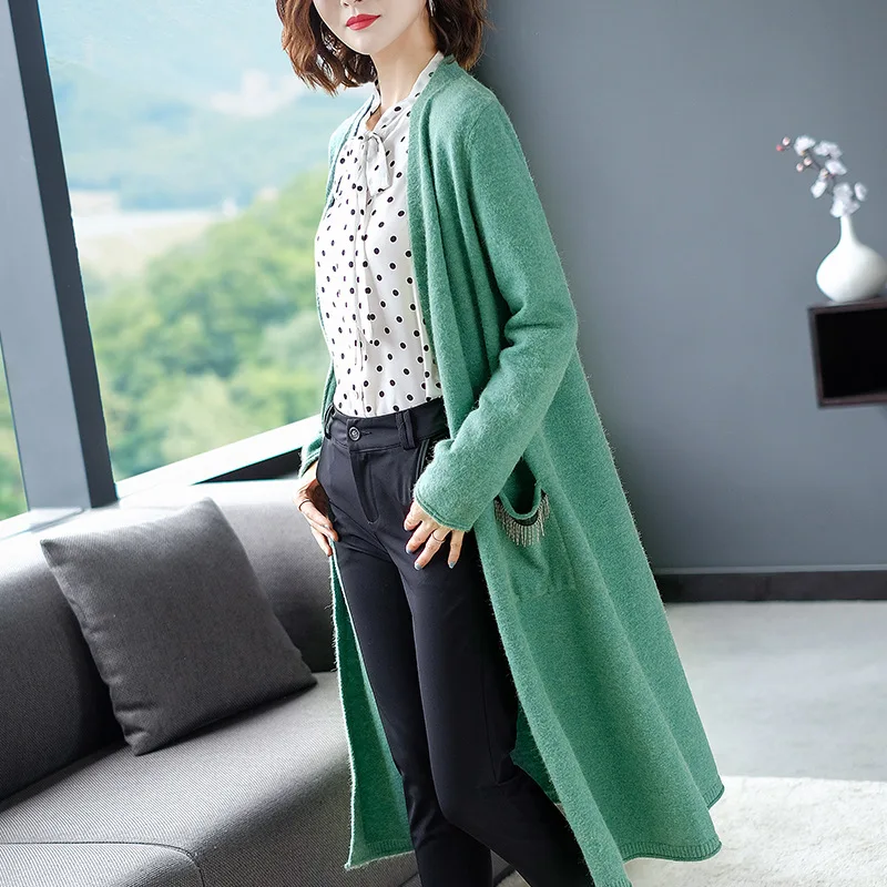 Осенне-зимний свитер Caridgan, женский, корейский, с карманами, длинный рукав, вязанный жакет, кардиган, женский, большой размер, для женщин, OS216