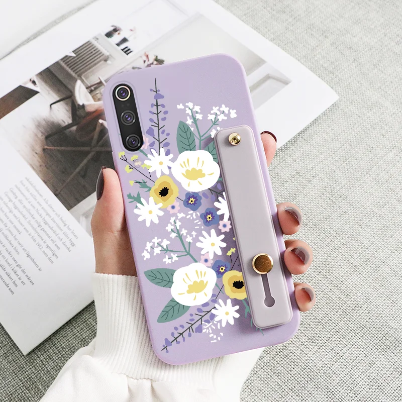 wallet phone case For Xiaomi Mi 9 SE Case Flowers Soft Silicone Cover For Xiaomi Mi9 Mi9SE Butterfly Wrist Strap Holder Shockproof Coque Bumper arm pouch for phone Cases & Covers