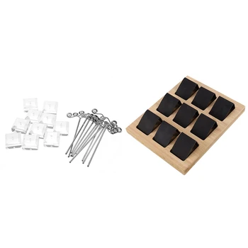 

10 Pcs Jewelry Pendants Earrings Showcase Display Stand & 9Pcs Wood Earring Card Holder Tray Black