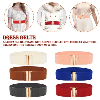 

Fashion Retro Elastic Belt Women Wide Belt Wild Simple Hot Sale Metal Gold Buckle High Quality With Skirt Dresses