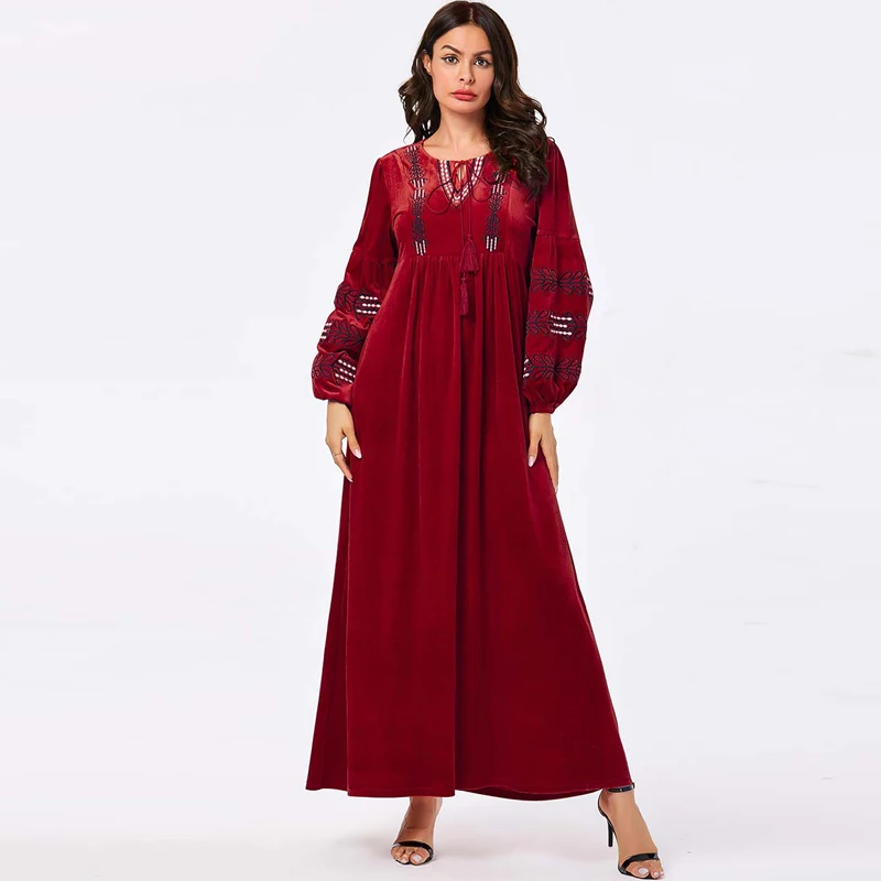 

Plus Size Vestido Mujer 2019 Winter Maxi Embroidery Velvet Dress Fall Clothes For Women Christmas Dress Robe Longue Femme Elbise