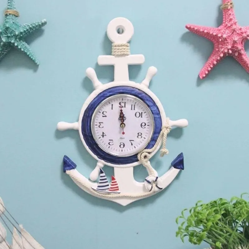 Деревянные средиземноморские настенные часы пиратский корабль рулевой Декор ремесла креативные Ретро океанские украшения домашние настенные украшения часы