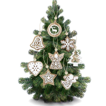 

2PCS Vintage Christmas Wooden Pendants Ornaments DIY Wood Crafts Xmas Tree Ornaments Christmas Party Decorations Kids Gift