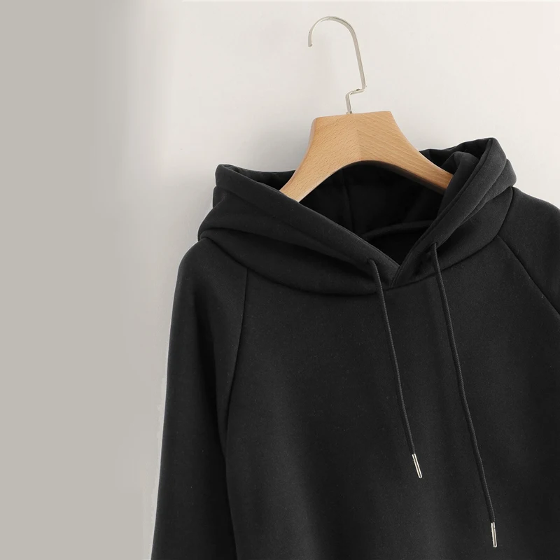 Dotfashion синий карман шнурок деталь сплошной балахон женская повседневная одежда Осень простой длинный рукав с капюшоном Пуловеры Толстовка