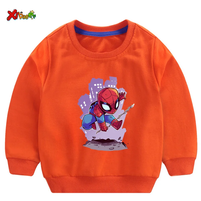 Свитер для маленьких мальчиков; детские толстовки с капюшоном «Супермен»; сезон осень-зима; Одежда для мальчиков и девочек; футболка с длинными рукавами и принтом с героями мультфильмов - Цвет: sweatshirt orange