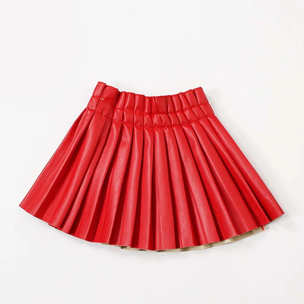 weLaken 3-10Y Kids Skirt for Girls Pleated Skirt Girl Solid PU Leather Skirts Christmas Tutu Children Clothing Kids Fall Outfits - Цвет: K06790Red