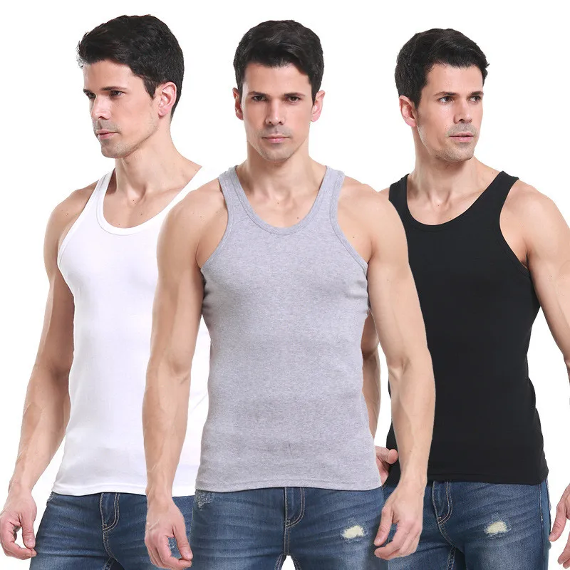 Camiseta sin mangas 100% de algodón para hombre, chaleco muscular sólido, ropa interior de cuello redondo, camisetas de Whorl, 3 unids/lote, envío directo