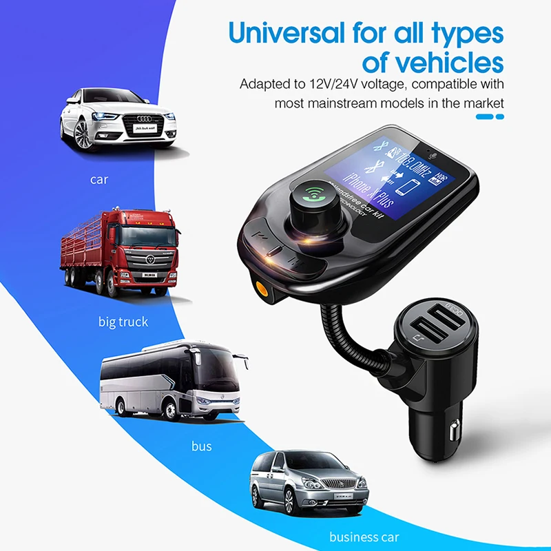 CAFELE Bluetooth Car Kit QC3.0 Car Charger Handsfree Set FM Transmitter LCD MP3 Music Player USB Charger Hands Free