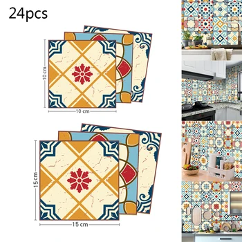 

24Pcs 10x10/15x15cm Tile Stickers Transfer Kitchen Bathroom Custom Waterproof Antique Tile Tiles Retro DIY Wall Sticke