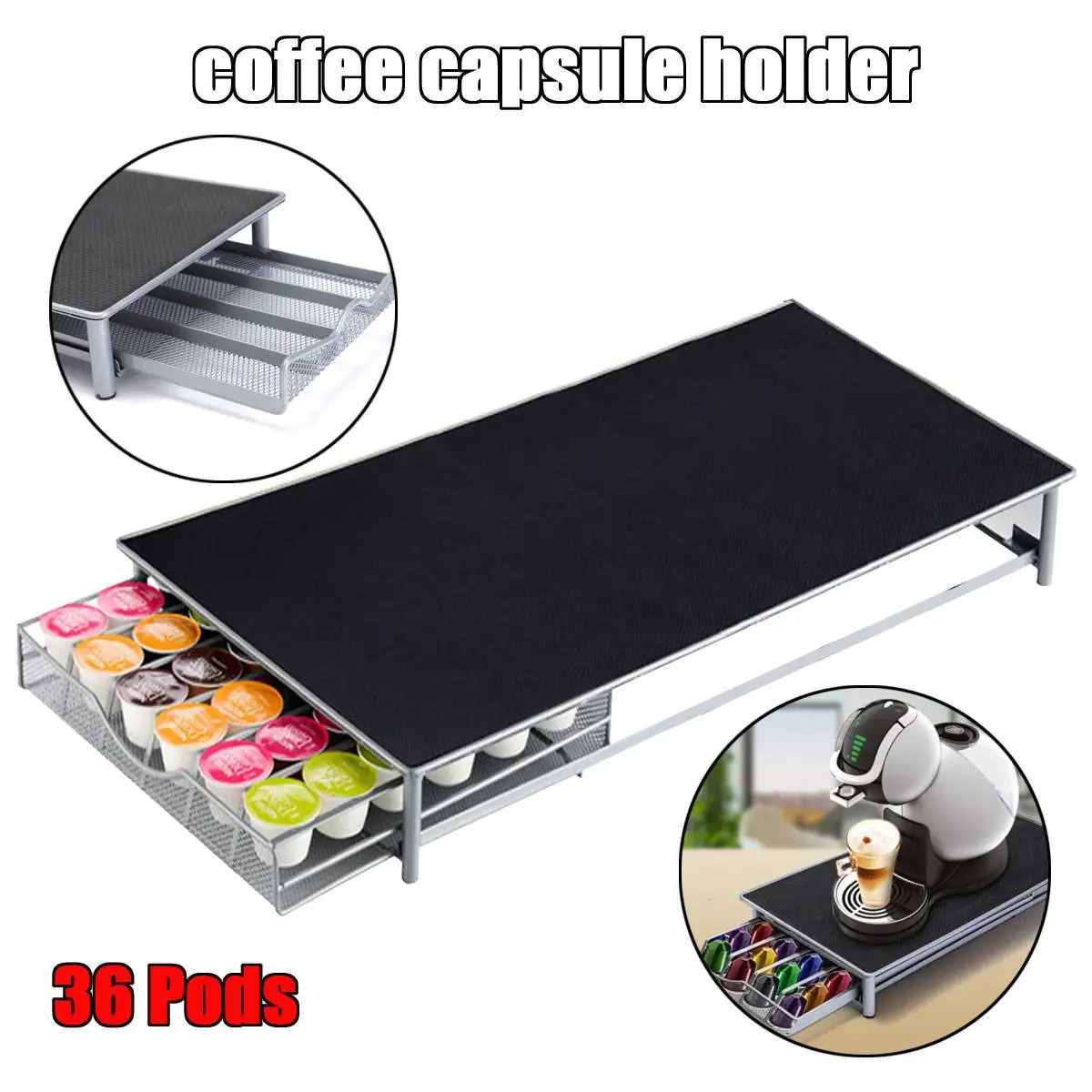

Stainless Steel 36 Cups Nespresso Coffee Capsules Pods Holder Storage Stand Rack Drawers Coffee Capsules Shelves Organization
