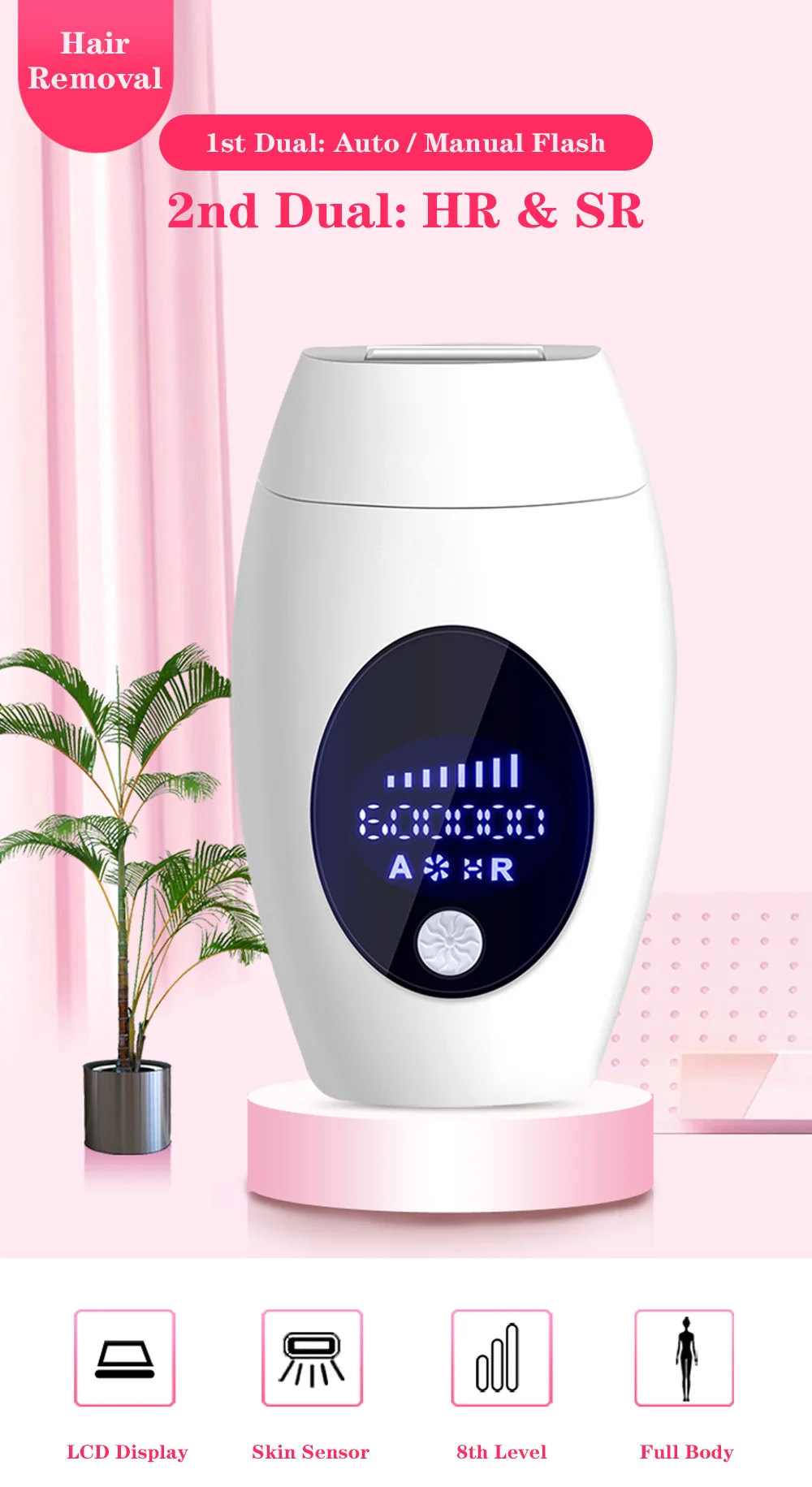 LCD Laser Hair Removal Skin Acne Household Full Body Facial Leg