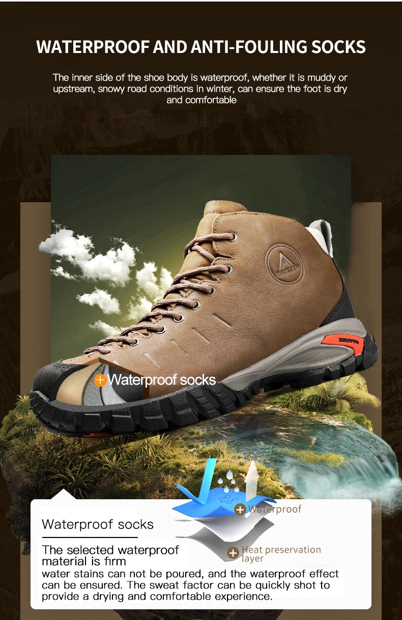 Брендовые водонепроницаемые походные ботинки из натуральной кожи, износостойкие мужские уличные кроссовки на шнуровке, Нескользящие мужские ботинки для альпинизма