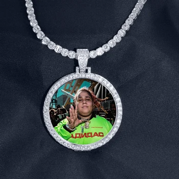 

Custom Made Baby Photo Medallions Pendant Necklace & 3mm Cuban Chain Gold Silver Iced Out CZ Men's Hip hop Jewelry Family Gift